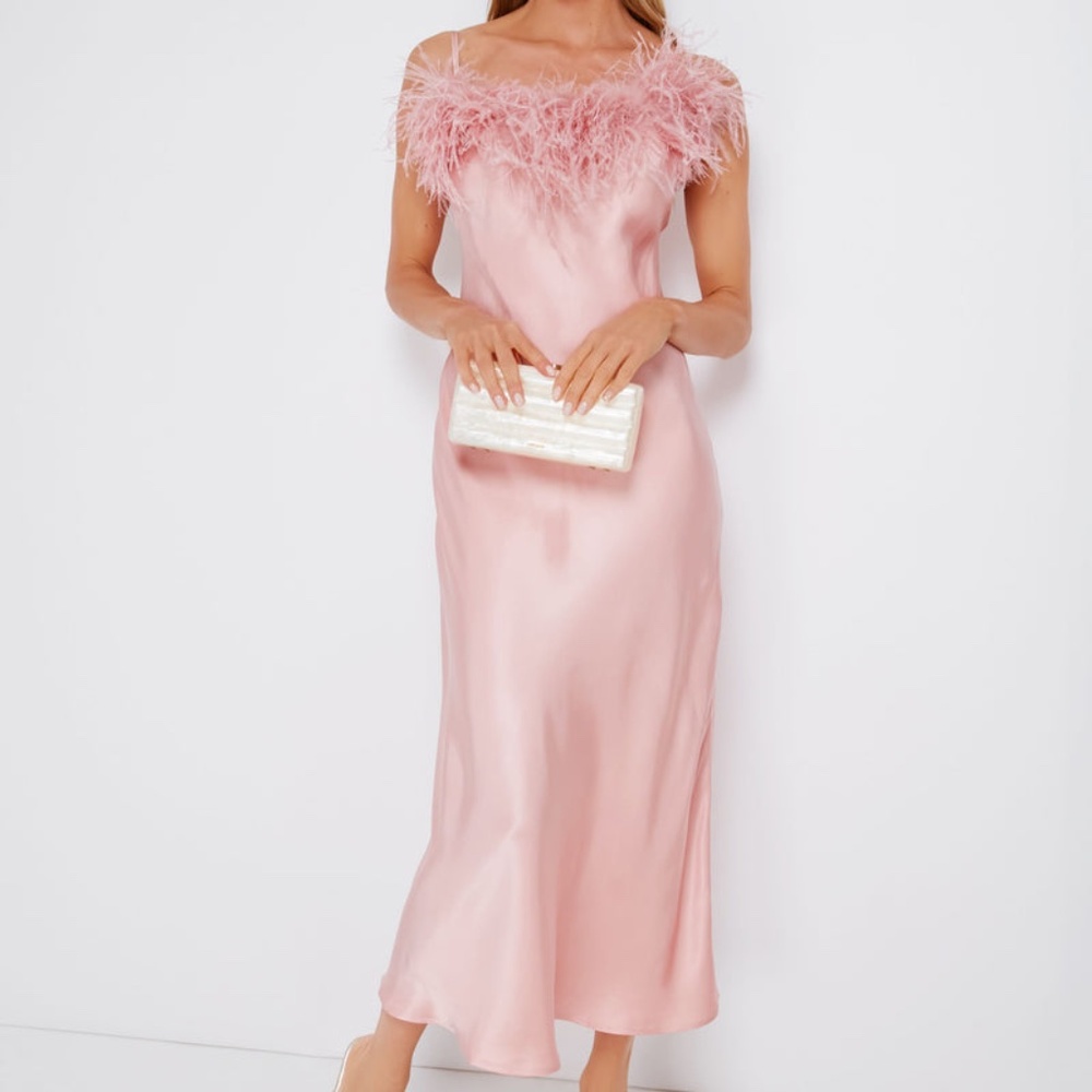 SLEEPER – Boheme Feather-Trim Slip Dress